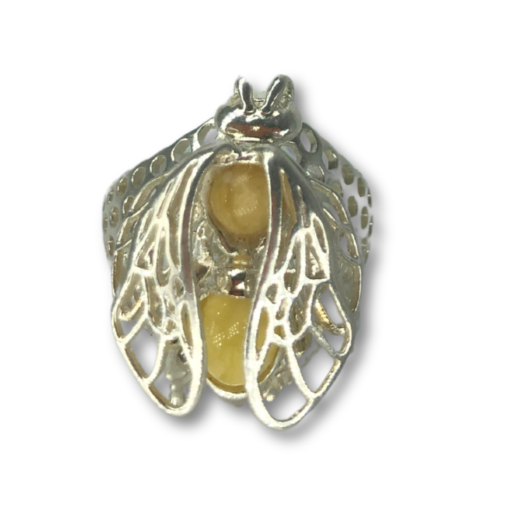 Baltic Amber Wasp Queen Ring | Fossilized Resin Jewelry