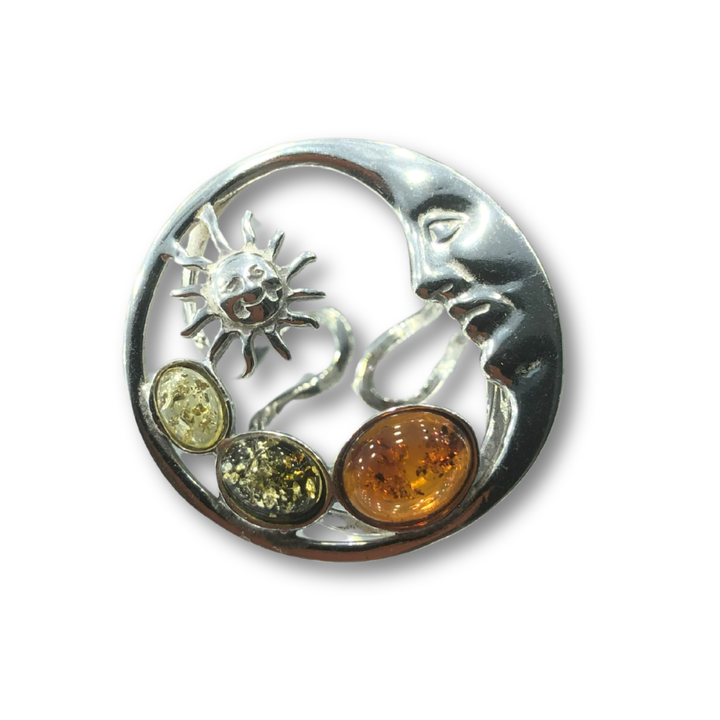 Baltic Amber Sun &amp; Moon Ring | Celestial Adjustable Ring