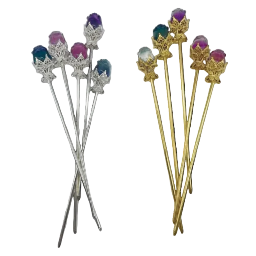 Fluorite Rosebud | Crystal Flower on Metal Stem