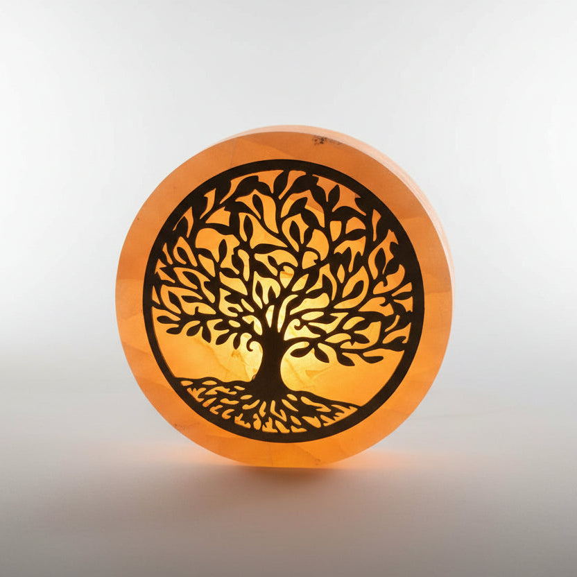 Tree of life design with orange and black colors on a black background