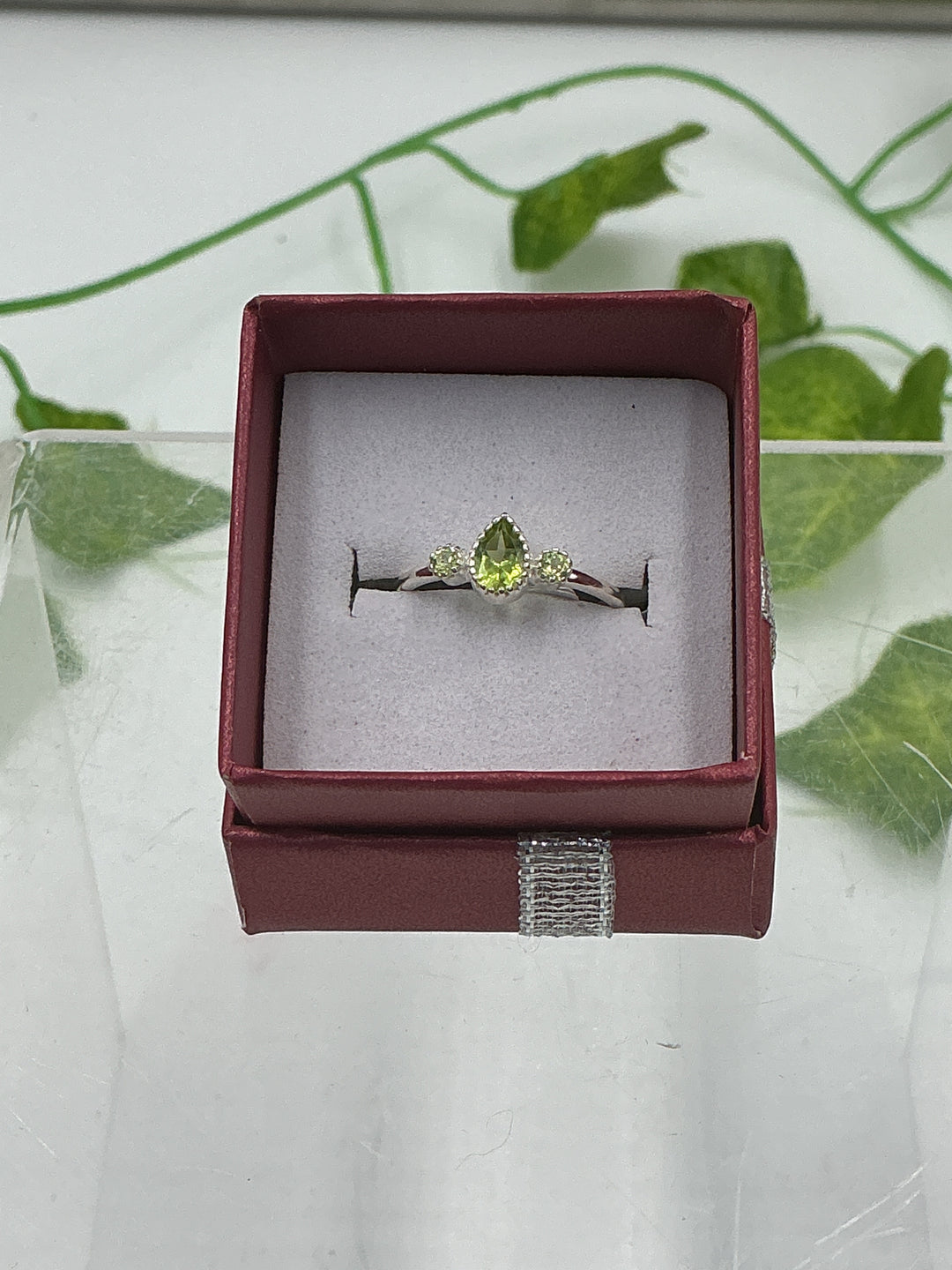 Sterling Silver Peridot Marquise Solitaire Ring - Size 6