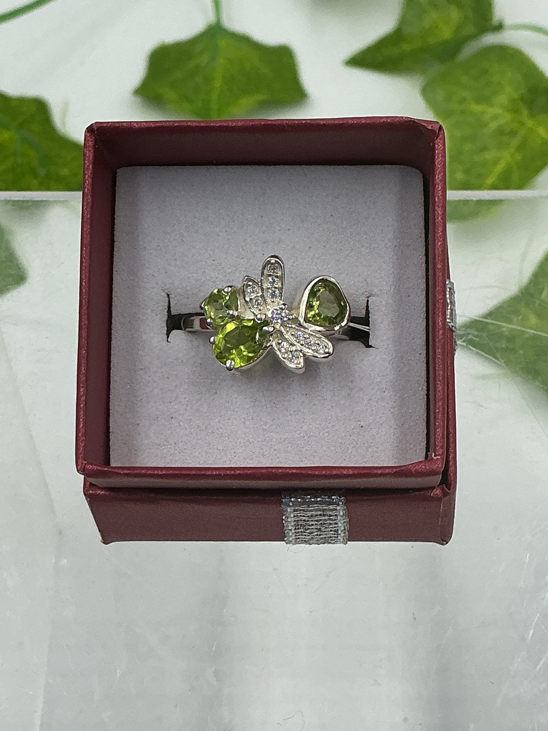 Sterling Silver Peridot Dragonfly Ring - Size 6