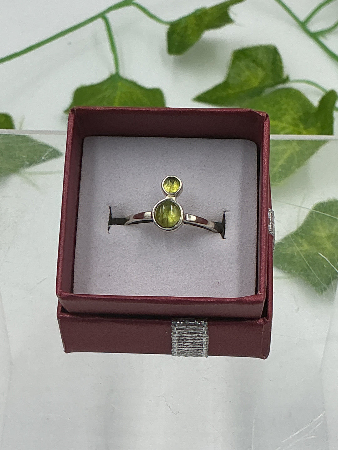 Sterling Silver Peridot Two Stone Bypass Ring - Size 6