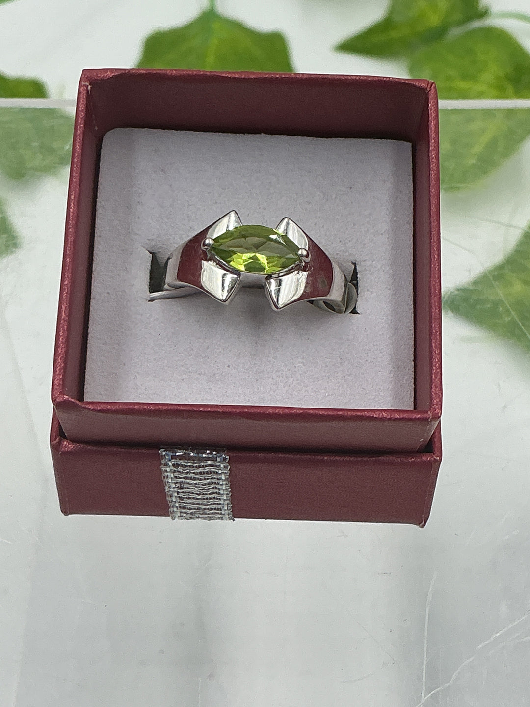 Sterling Silver Peridot Art Deco Ring - Size 8