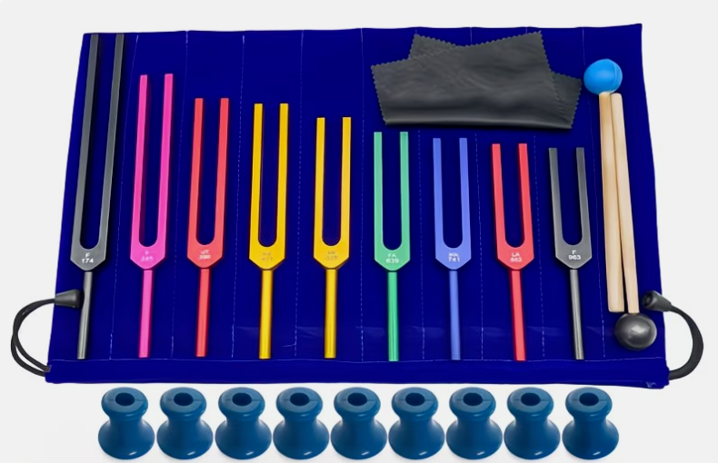 Seven Chakra Tuning Fork Set with Blue Carrying Case