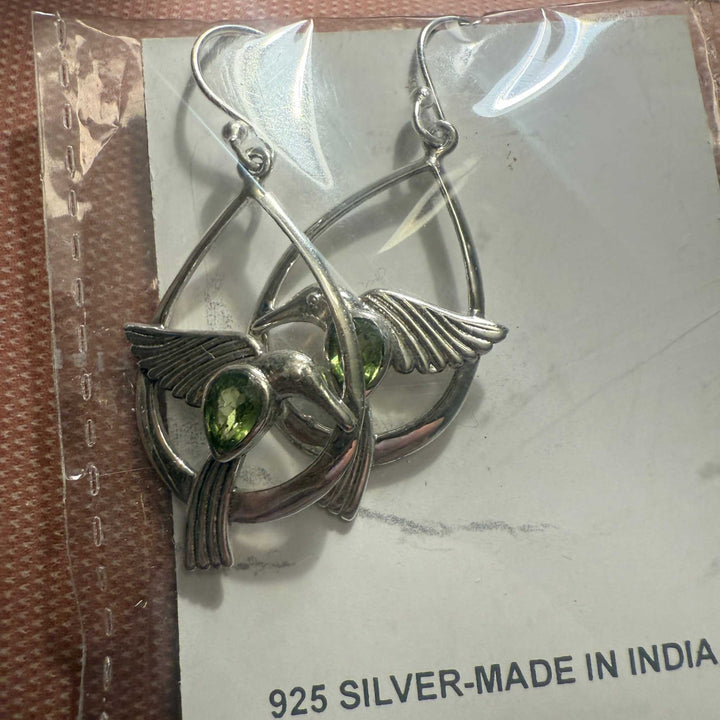 Hummingbird Gemstone Earrings in Sterling Silver — Peridot &amp; Garnet