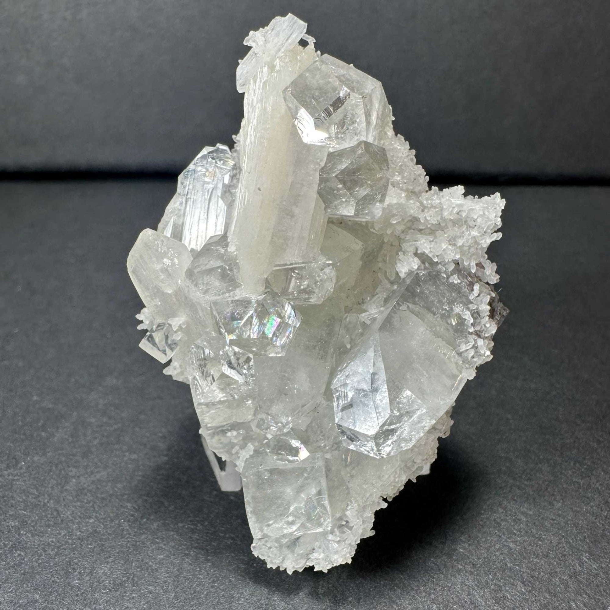 Clear Apophyllite Cluster with White Stilbite on Chalceedony from India