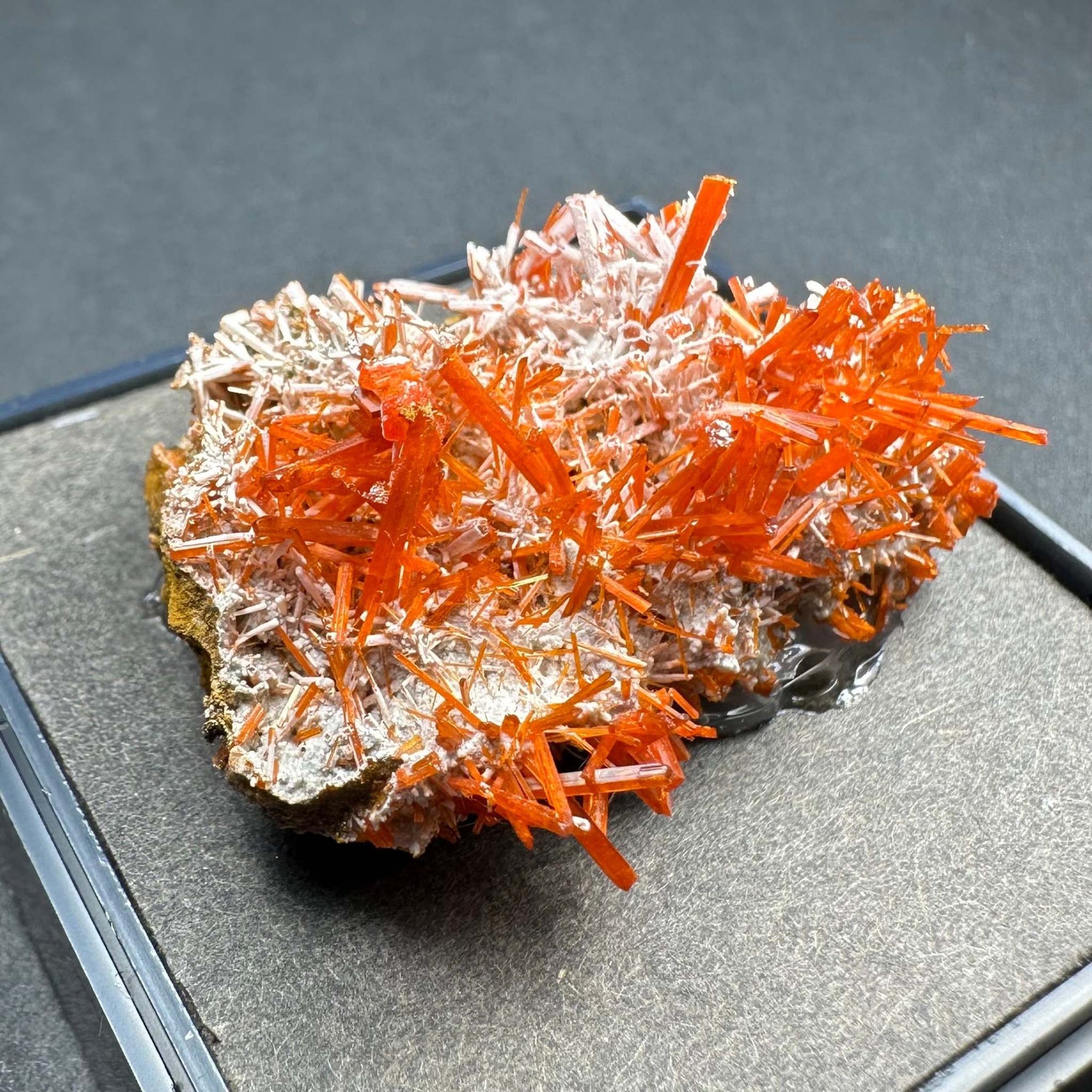 Crocoite on Matrix Adelaide Mine, Dundas, Tasmania, Australia
