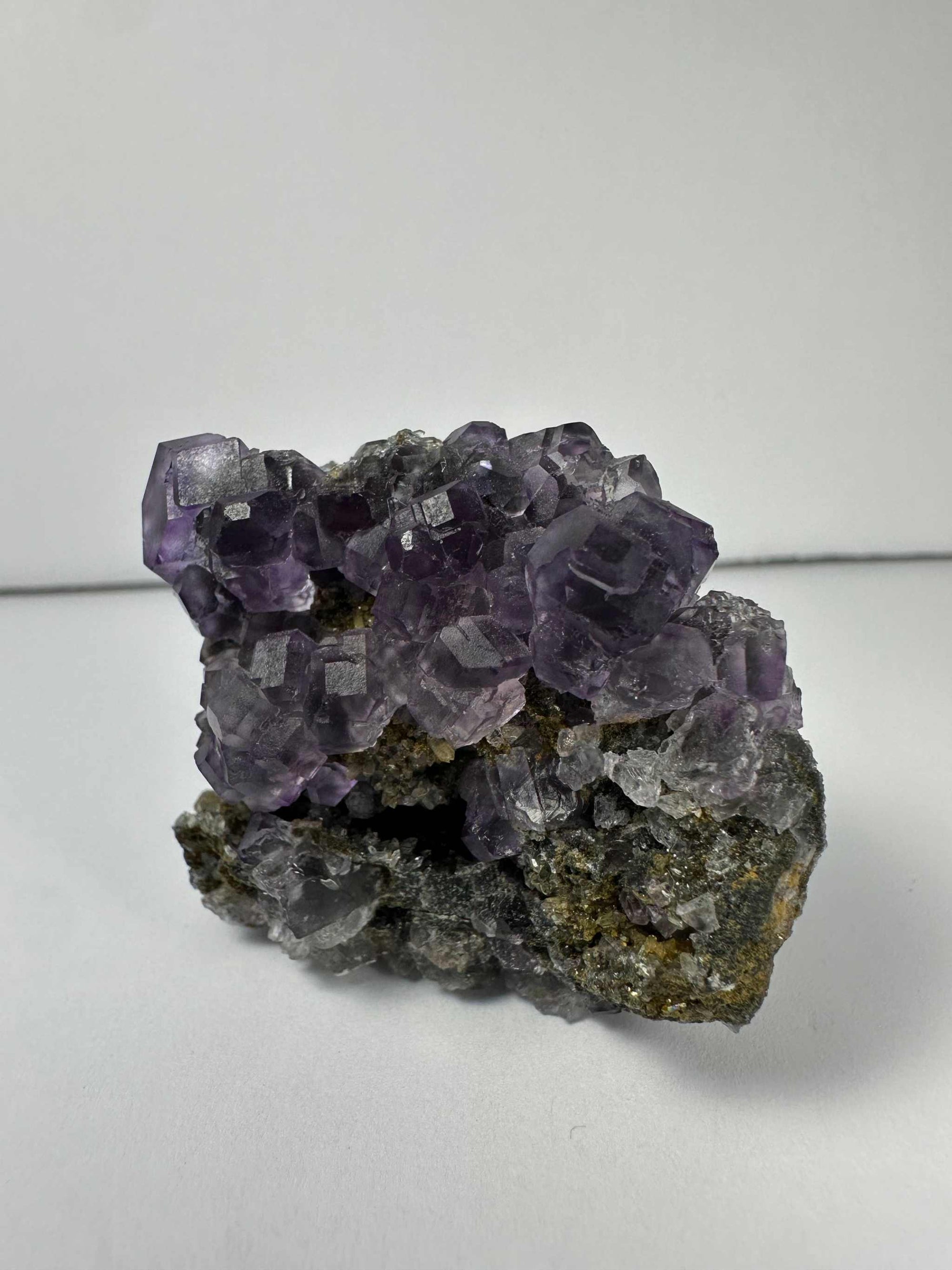 Purple Dodecahedral Fluorite with Calcite on matrix