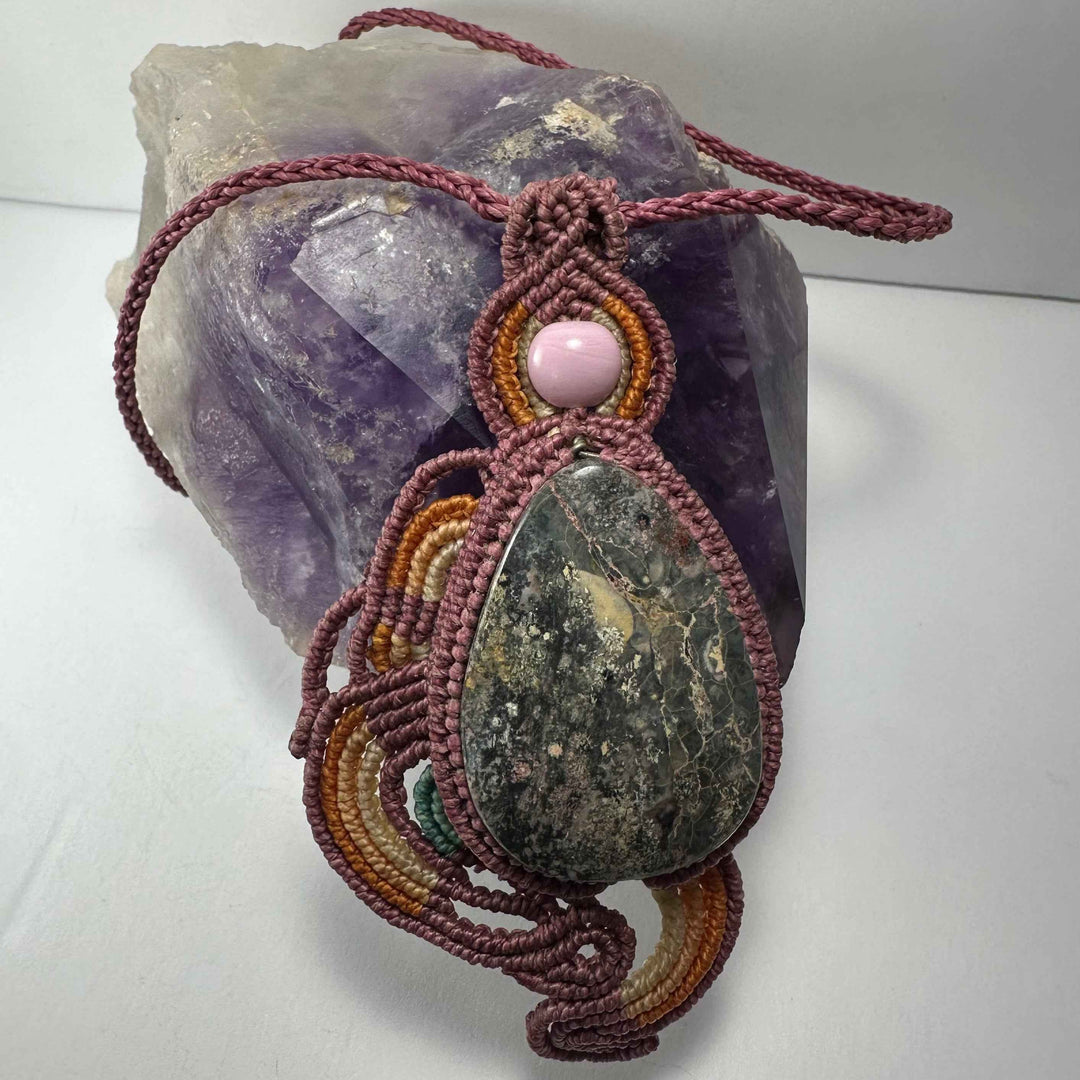 Handmade Rhodonite Macrame Necklace