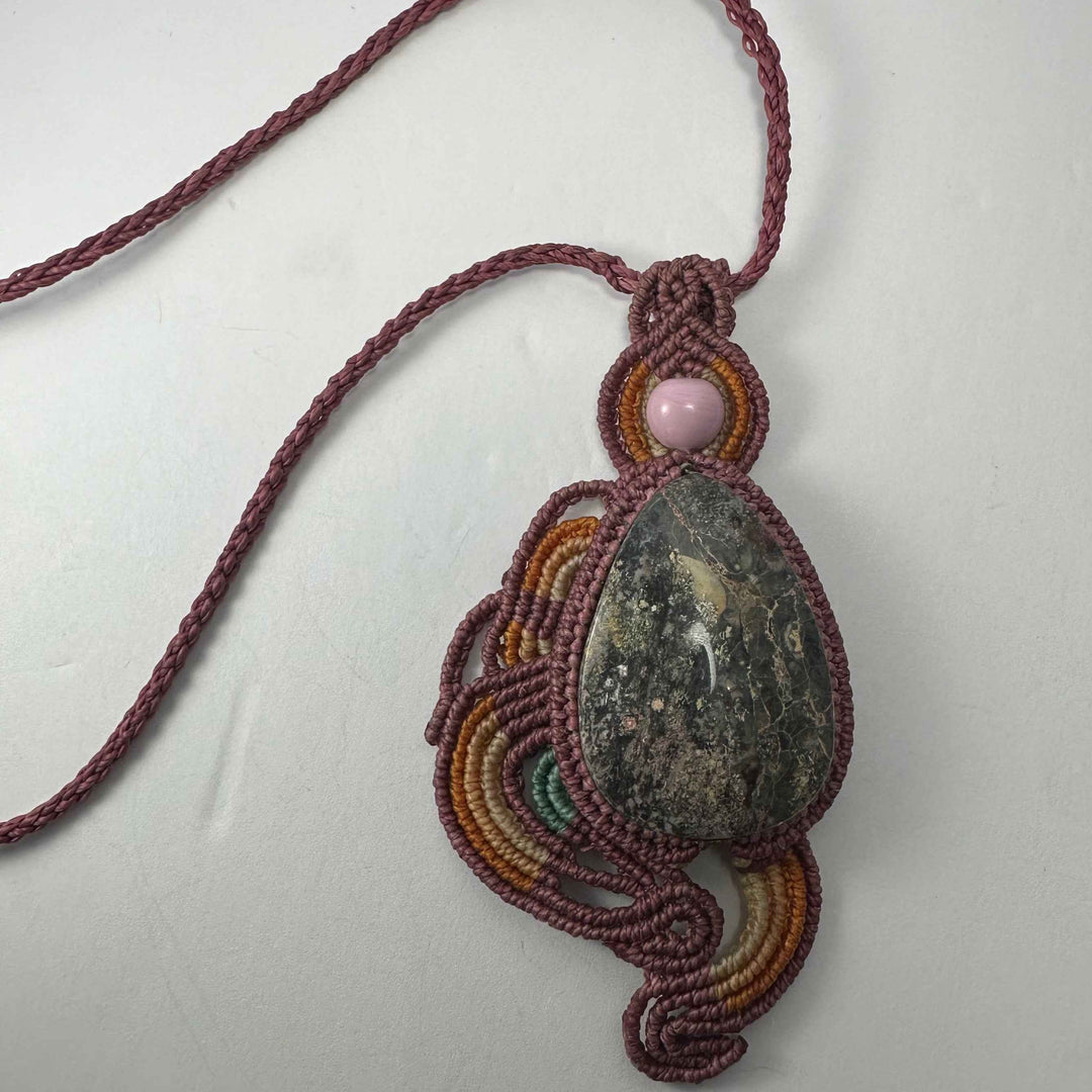 Handmade Rhodonite Macrame Necklace