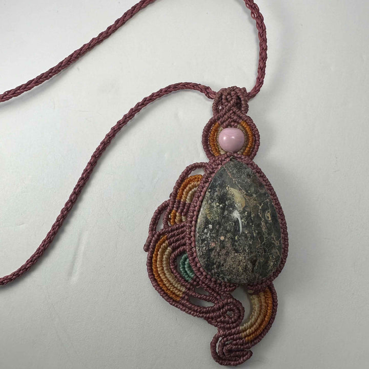 Handmade Rhodonite Macrame Necklace