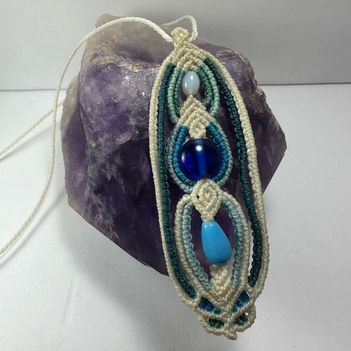 Hand-woven Macrame Necklace Glass Beads