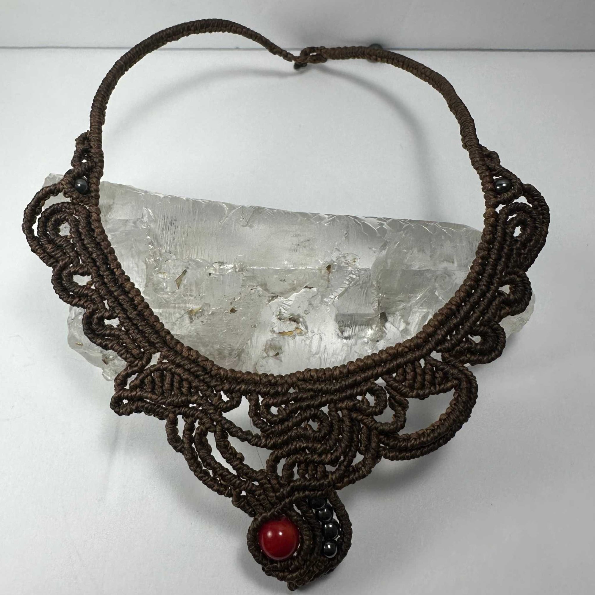 Handmade Macrame Choker with Coral Bead