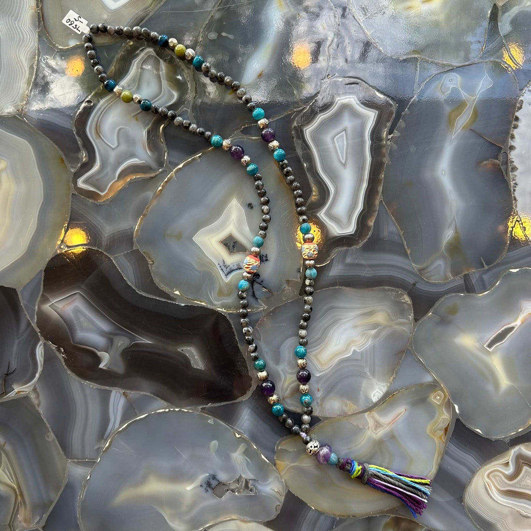 Larvikite Mala with Mixed Stone Beads