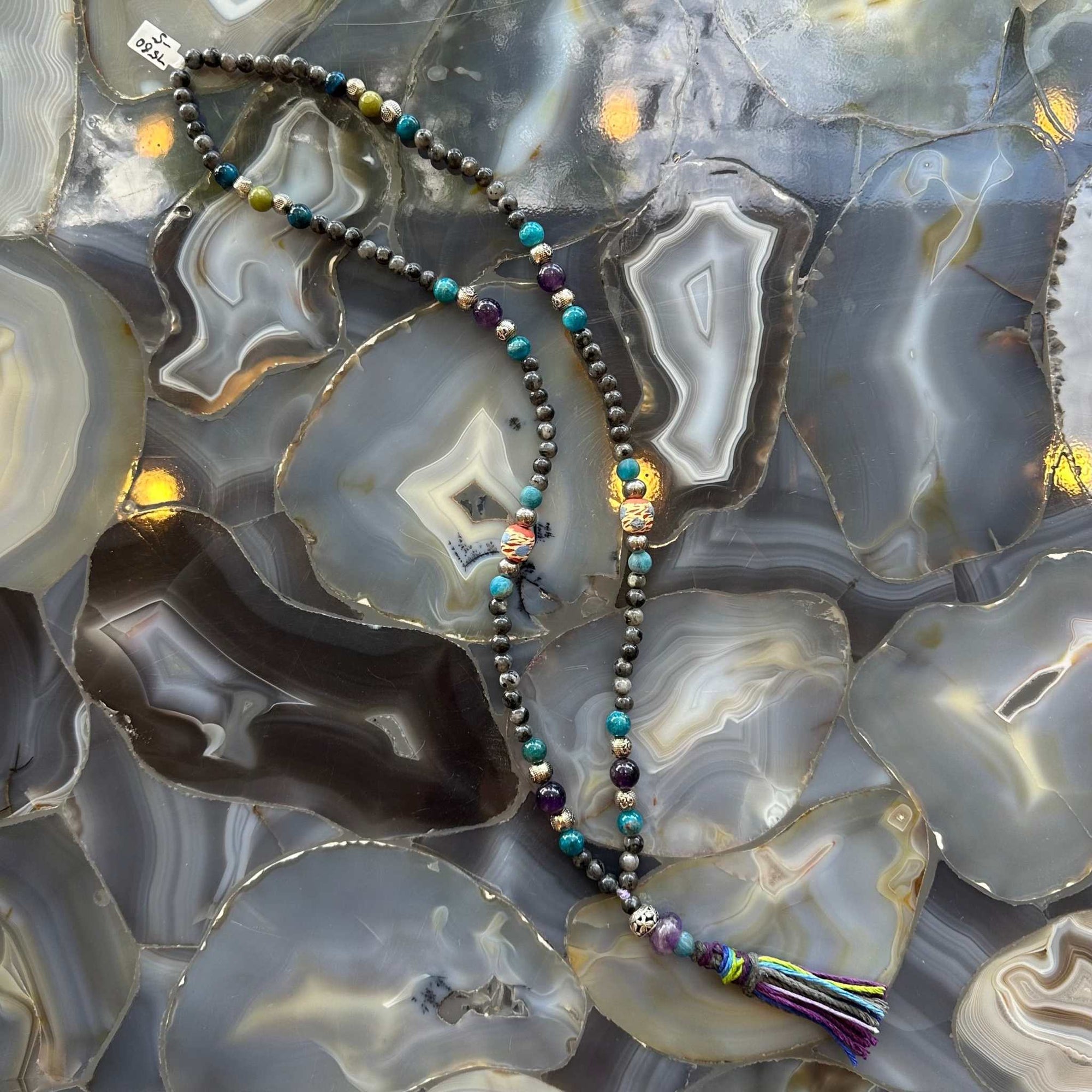 Larvikite Mala with Mixed Stone Beads