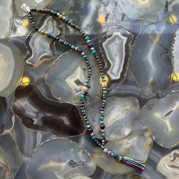 Larvikite Mala with Mixed Stone Beads