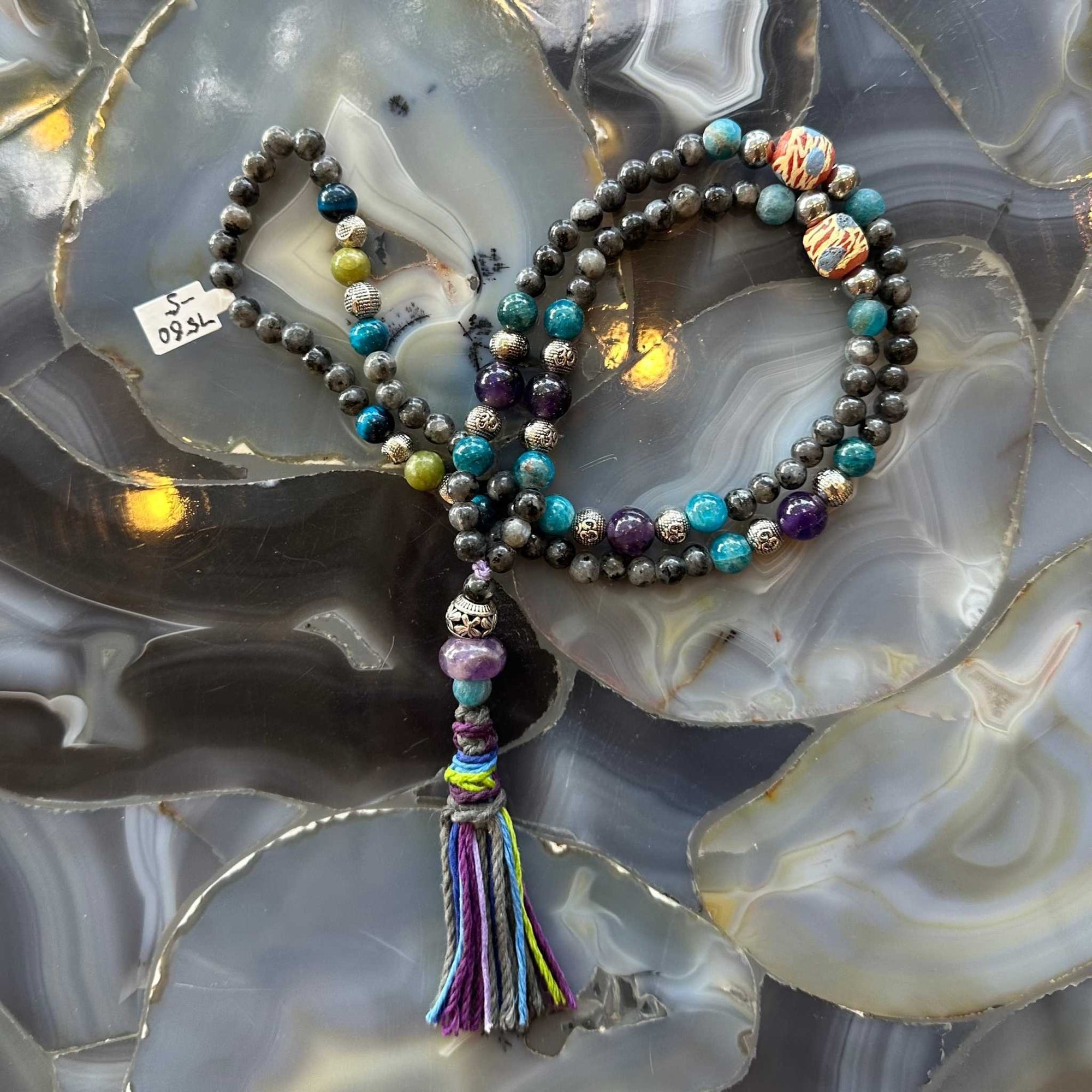 Larvikite Mala with Mixed Stone Beads