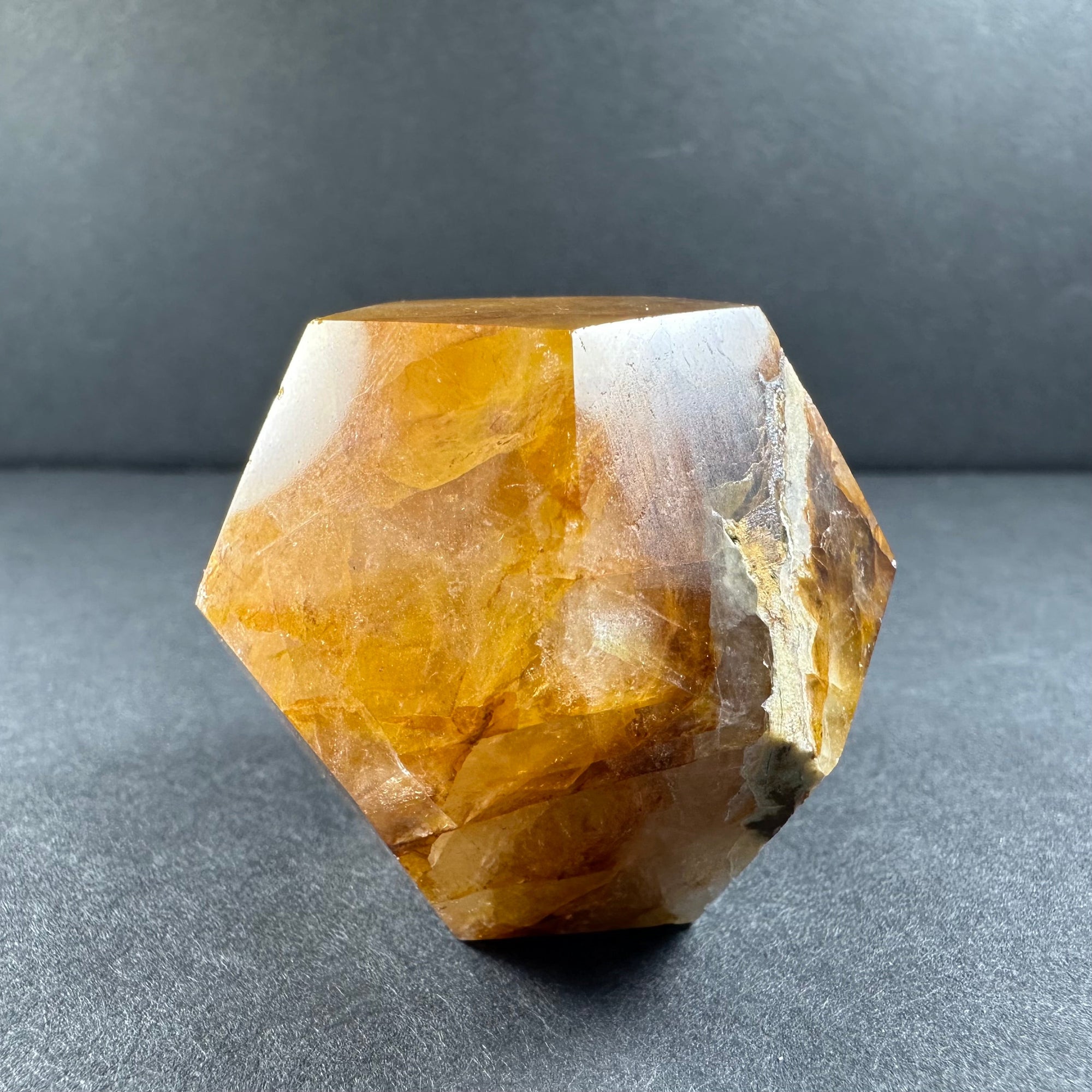 Yellow Hematoid Quartz Dodecahedron Carving from Brazil