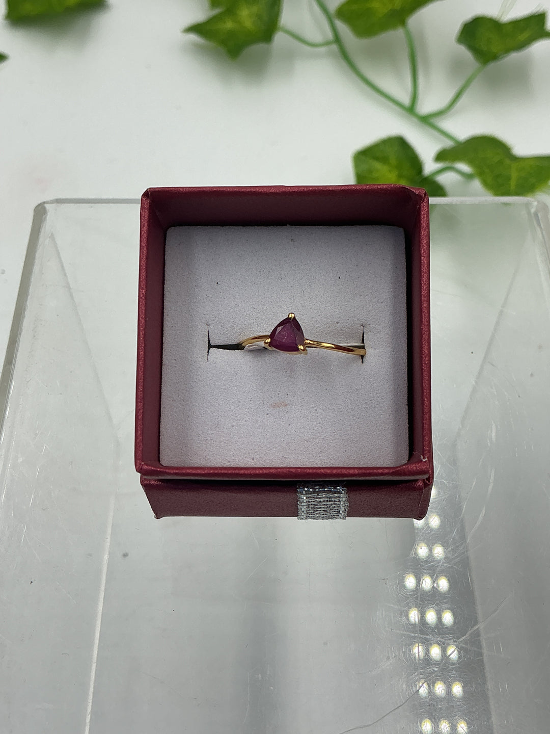 Natural Trillion Ruby Vermeil Gold Sterling Silver Ring – Genuine Ruby Solitaire Ring – Size 6