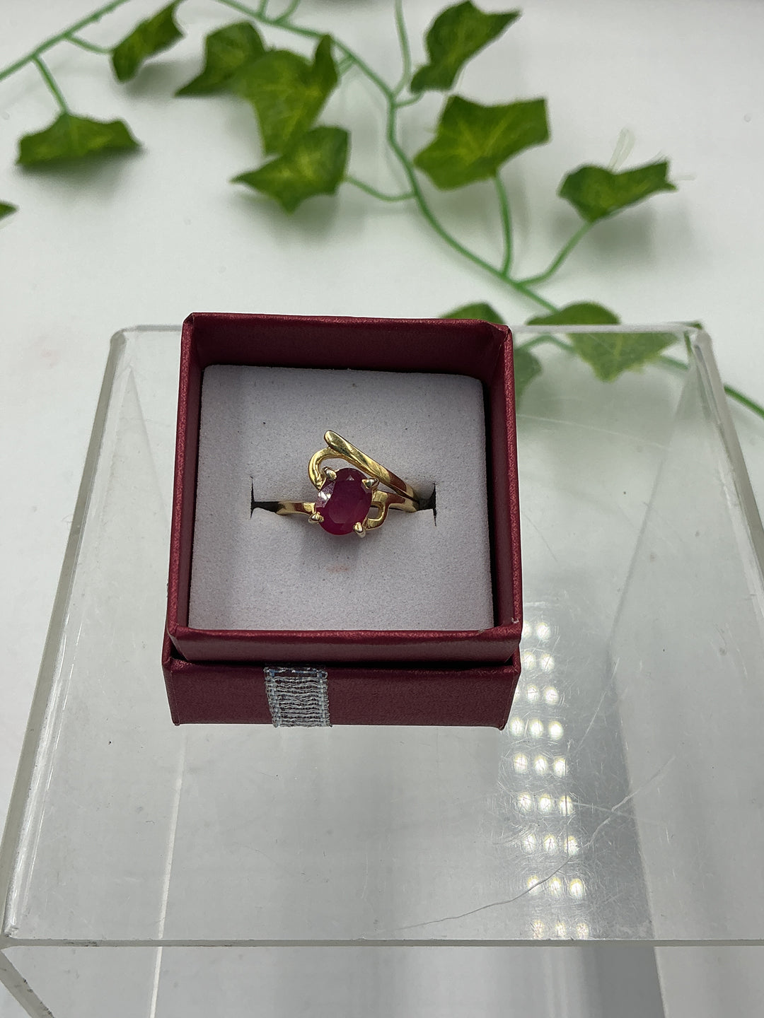 Natural Oval Ruby Gold Filled Ring – Genuine Ruby Solitaire Ring – Size 6