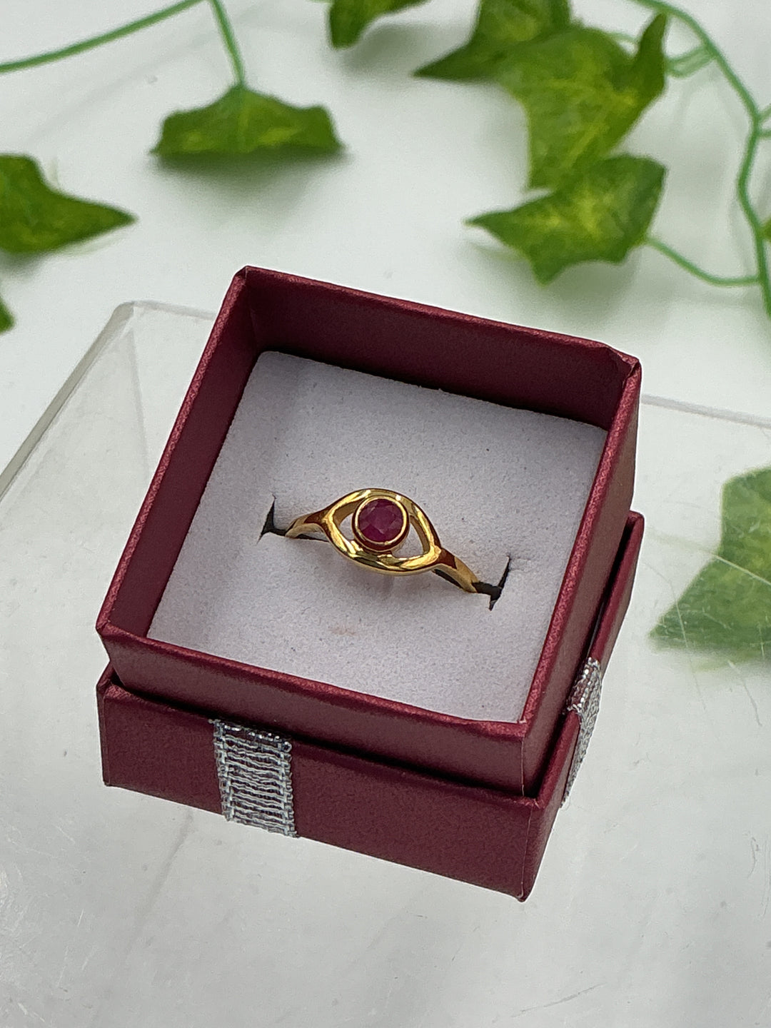 Natural Faceted Ruby Ring in Gold Vermeil – Minimalist Bezel Set Solitaire | Size 7