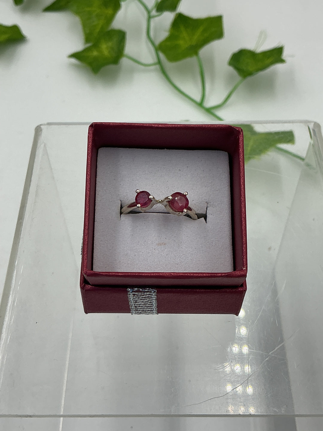 Natural Dual Ruby Sterling Silver Bypass Ring – Genuine Ruby Open Ring – Size 7