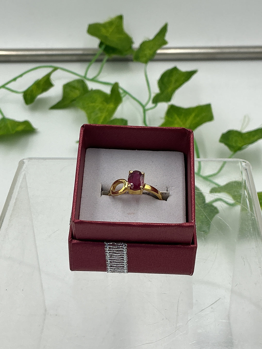 Natural Faceted Ruby Oval Ring in Gold Vermeil – Modern Open Circle Design | Size 7