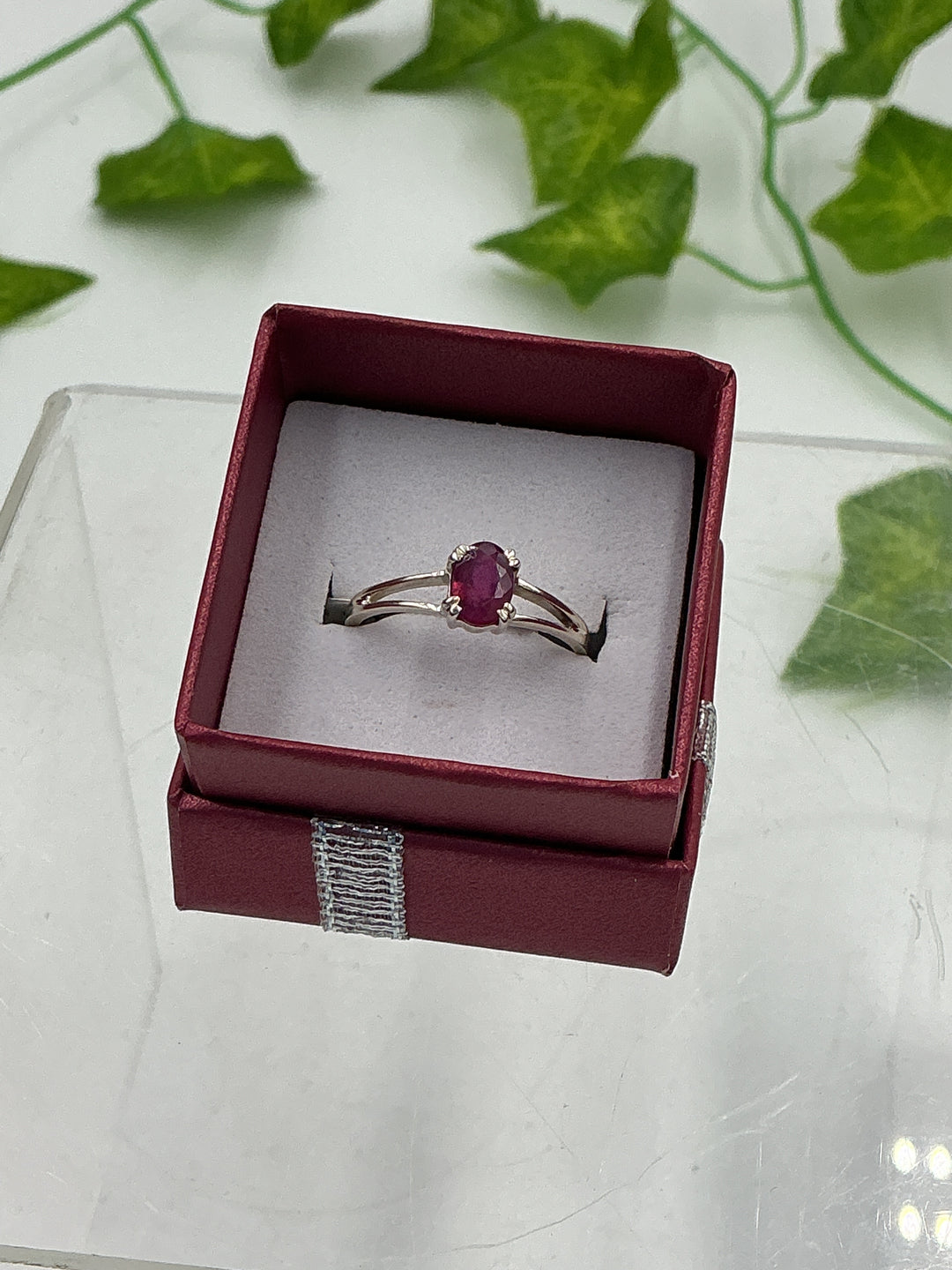 Natural Faceted Ruby Solitaire Ring in Sterling Silver – Classic Four-Prong Setting | Size 8