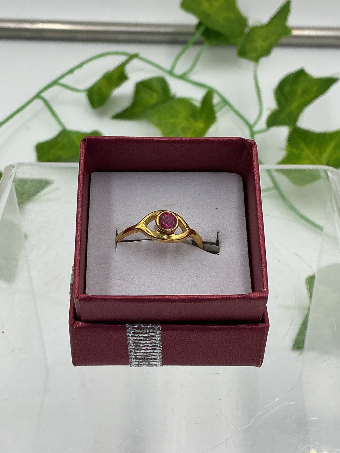 Natural Faceted Ruby Evil Eye Vermeil Gold Ring – Size 8