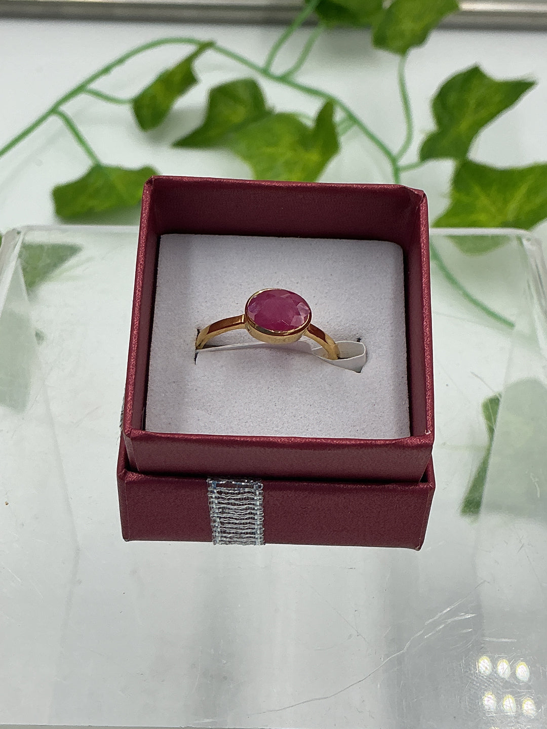Natural Faceted Ruby Vermeil Gold Bezel Ring – Size 8