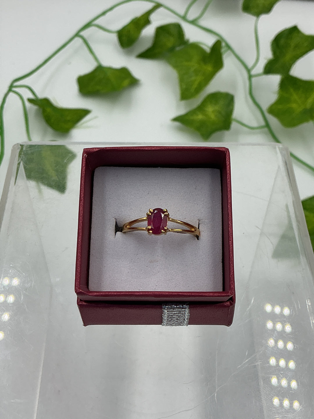 Natural Ruby Solitaire Gold Vermeil Sterling Silver Ring - Size 9