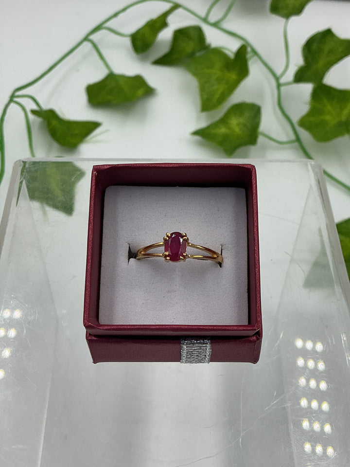 Natural Ruby Solitaire Gold Vermeil Sterling Silver Ring - Size 9