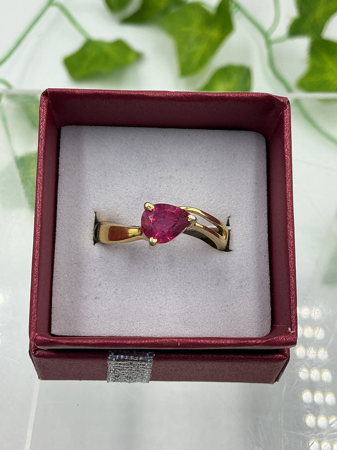 Natural Faceted Pear Ruby Vermeil Gold Solitaire Ring – Size 9