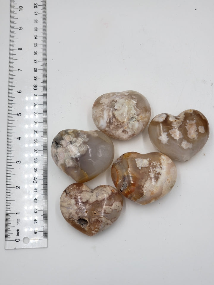Flower Agate Puff Heart Approx 2.5 - 3in