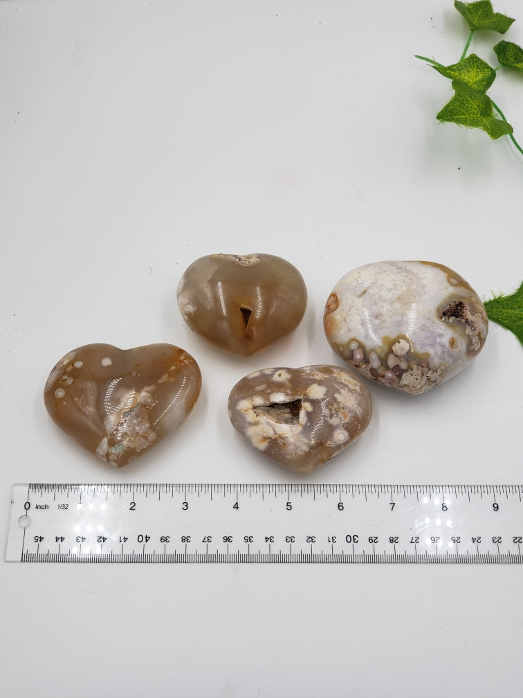 Flower Agate Puff Heart Approx 2.5 - 3in