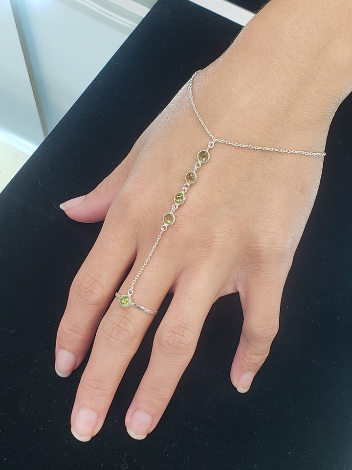 Hand Chain Bracelet - Peridot