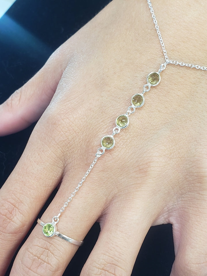 Hand Chain Bracelet - Peridot