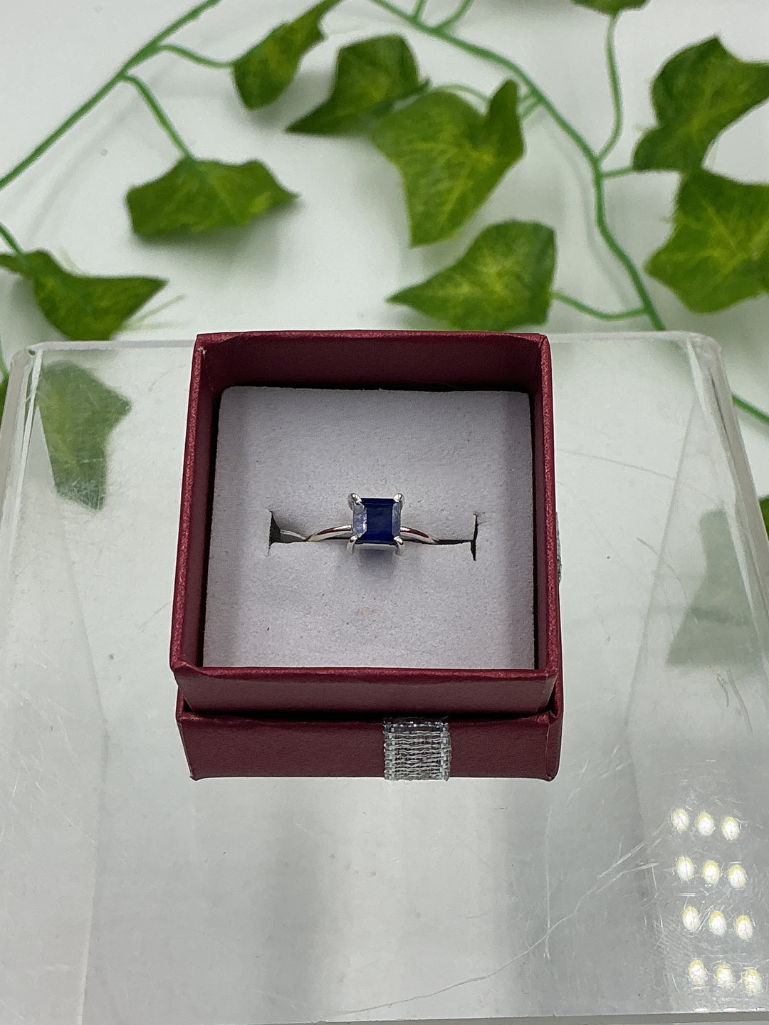 Natural Square-Cut Sapphire Sterling Silver Ring – Genuine Sapphire 925 Silver Statement Ring – Size 4
