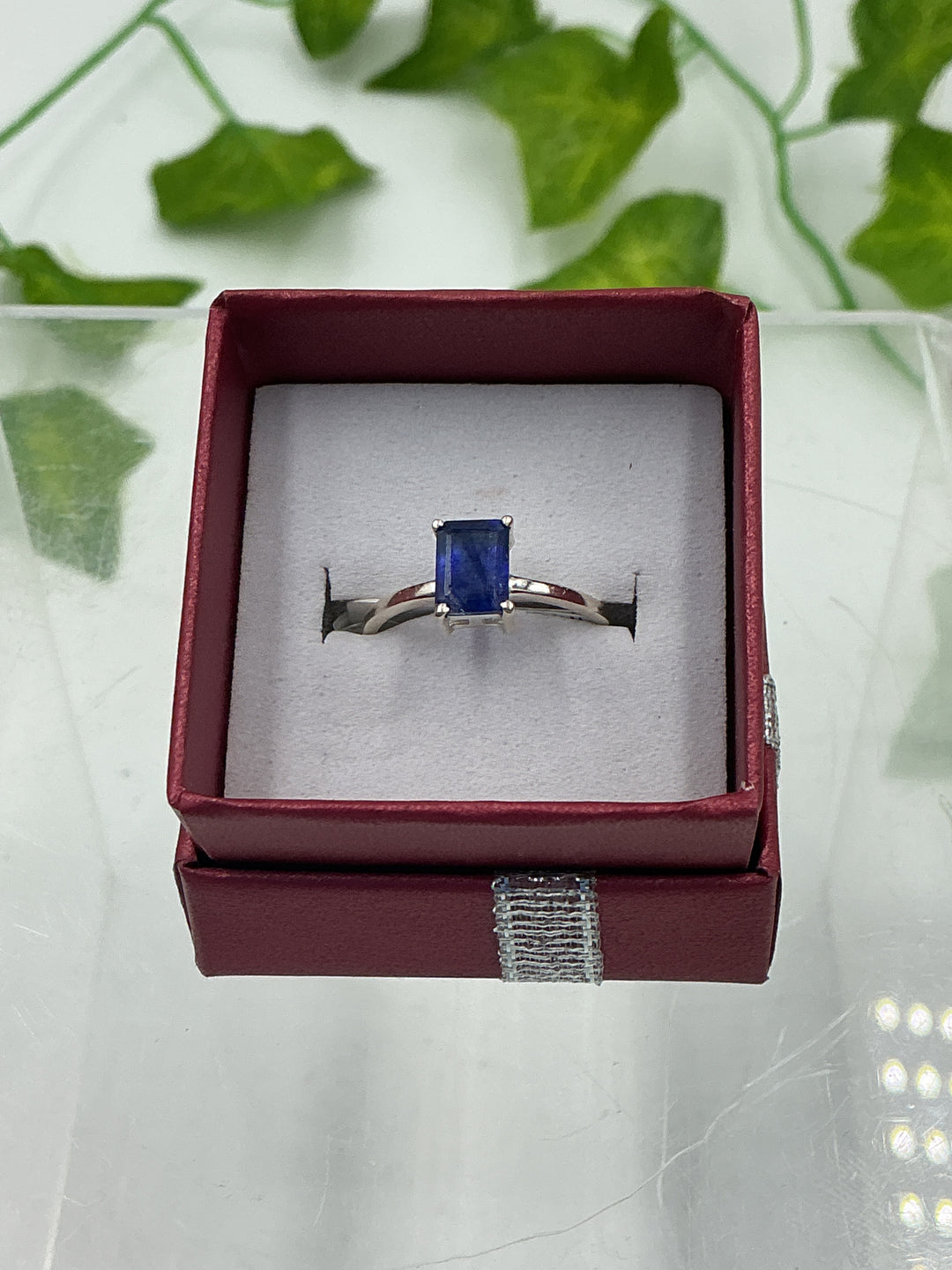 Natural Emerald-Cut Sapphire Sterling Silver Ring – Genuine Sapphire 925 Silver Minimalist Ring – Size 6