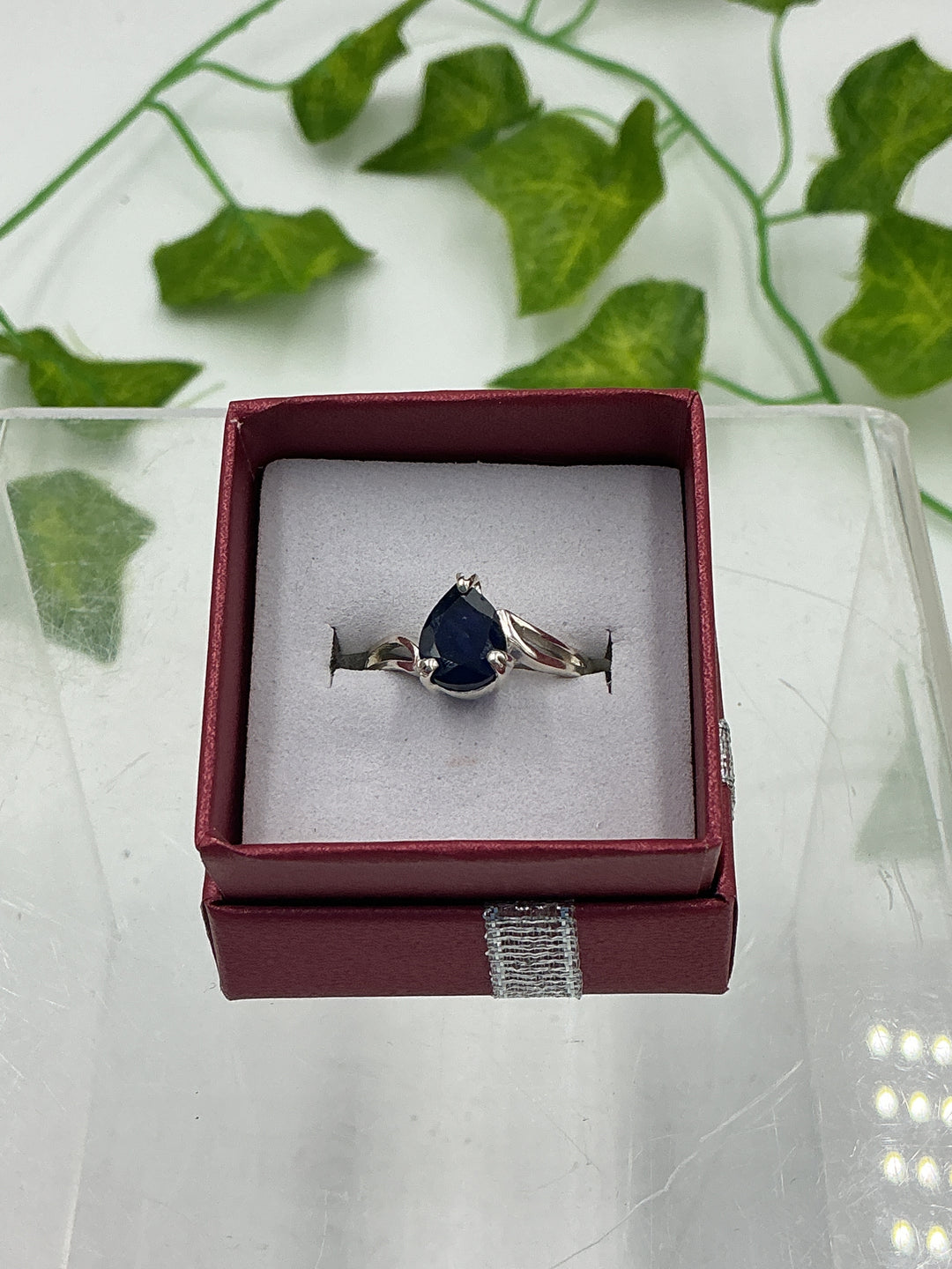 Natural Pear-Cut Sapphire Sterling Silver Ring – Genuine Blue Sapphire 925 Silver Ring – Size 6
