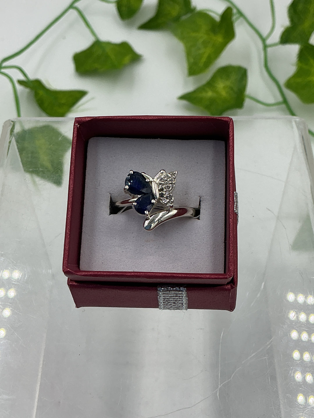 Butterfly Sapphire Sterling Silver Ring – Genuine Blue Sapphire &amp; CZ Butterfly 925 Silver Ring – Size 7