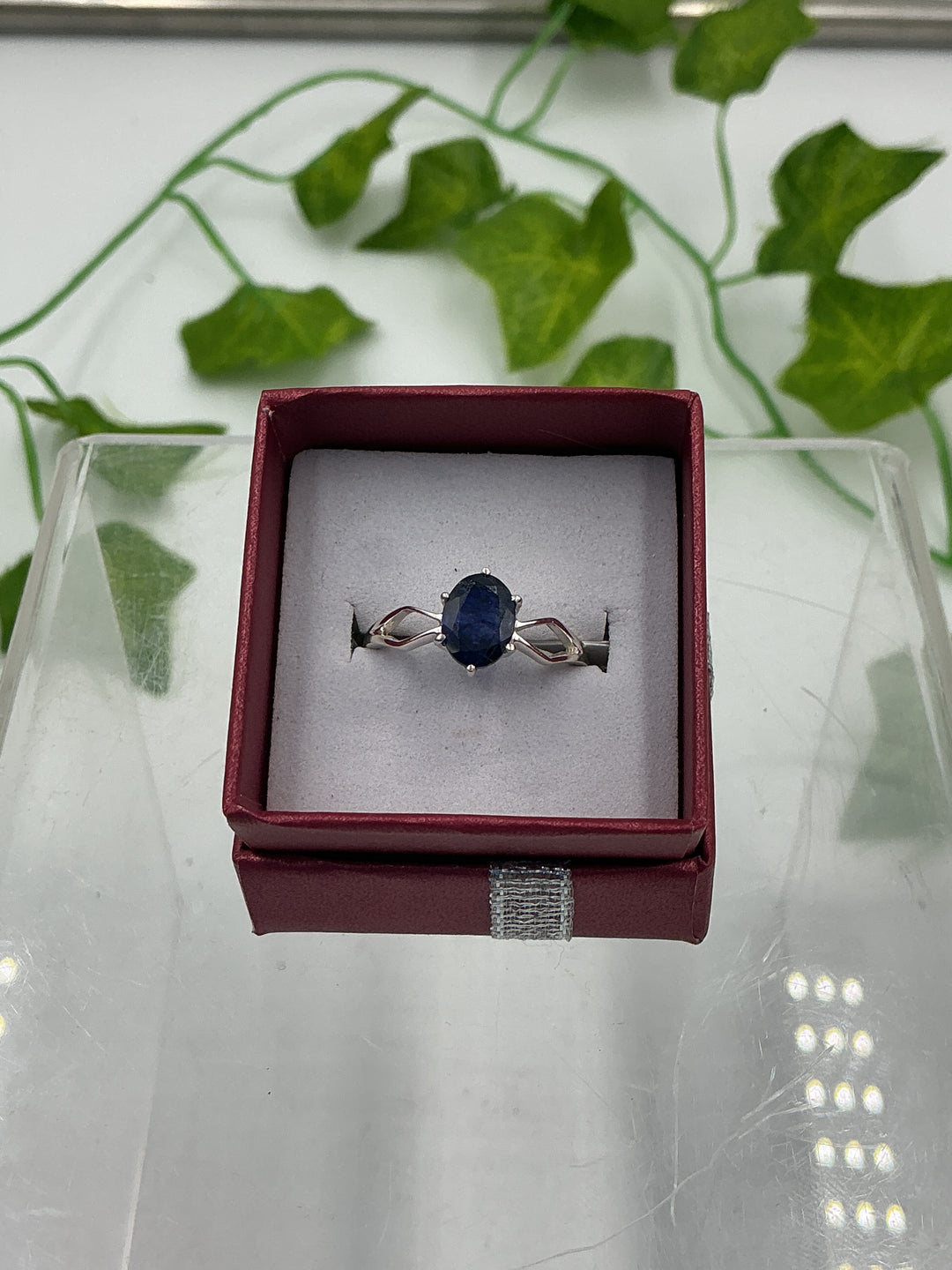 Faceted Oval Sapphire Sterling Silver Ring – Genuine Blue Sapphire 925 Silver Ring – Size 8
