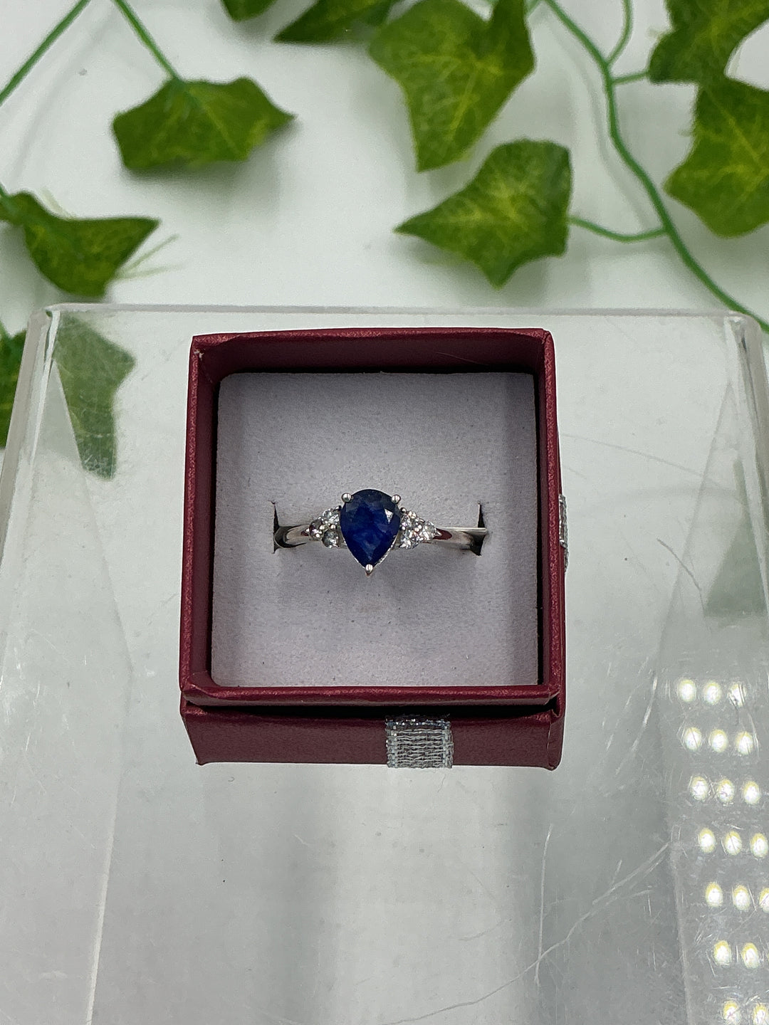 Faceted Pear Sapphire Sterling Silver Ring – Genuine Blue Sapphire &amp; CZ Accent 925 Silver Ring – Size 8