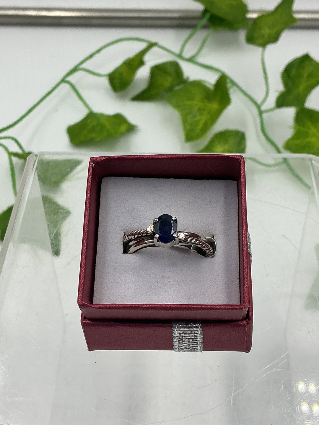 Faceted Oval Sapphire Sterling Silver Ring – Twisted Band Genuine Blue Sapphire Ring – Size 8