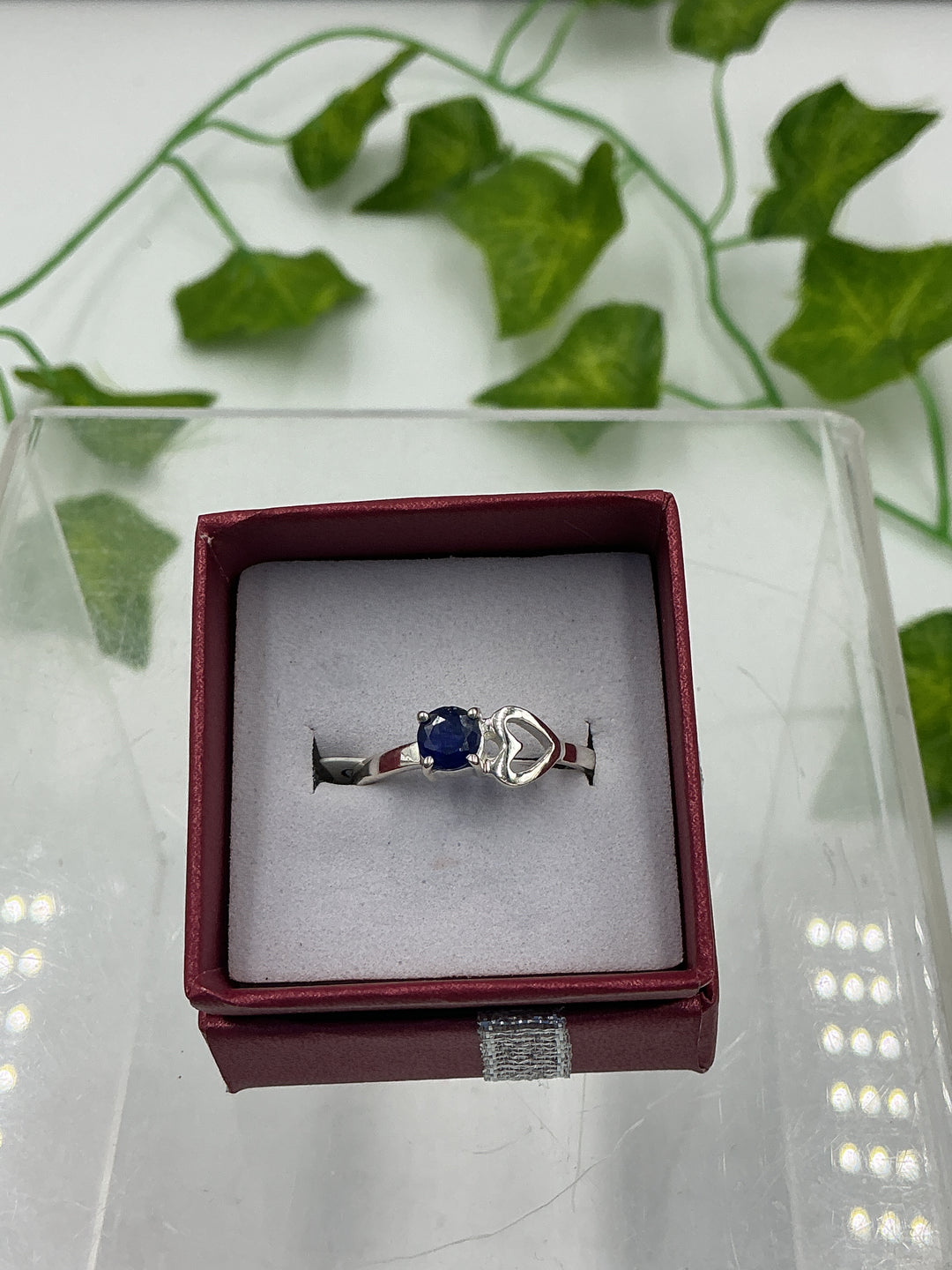 Faceted Sapphire Heart Sterling Silver Ring – Genuine Blue Sapphire Heart Ring – Size 9