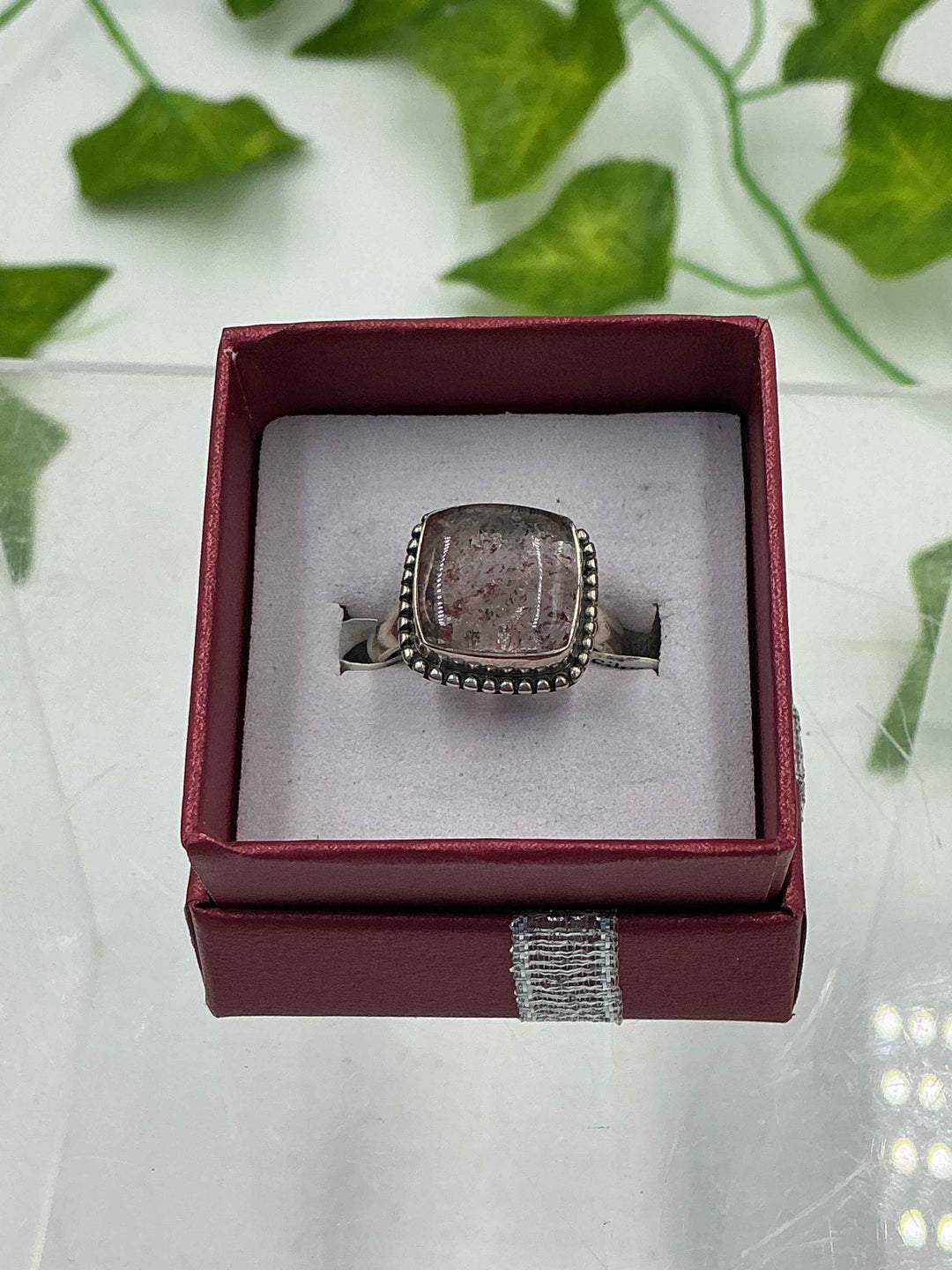 Natural Super 7 (Melody Stone) Square Cabochon Sterling Silver Ring – Size 6 | Genuine Crystal Jewelry