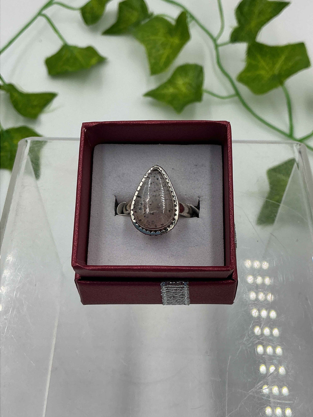 Natural Super 7 (Melody Stone) Pear Cabochon Sterling Silver Ring – Size 6 | Genuine Crystal Jewelry
