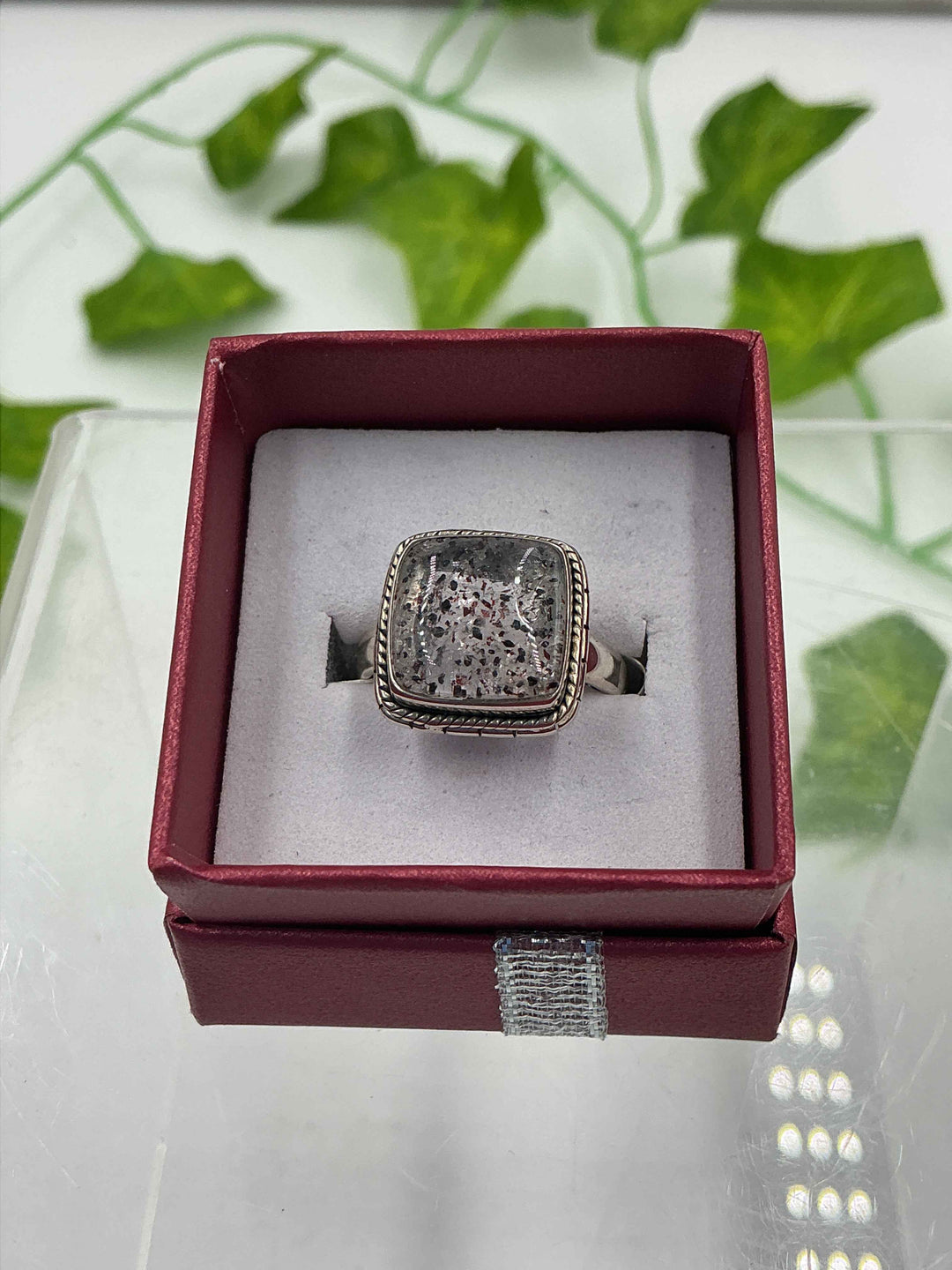 Natural Super 7 (Melody Stone) Square Cabochon Sterling Silver Ring – Size 7 | Genuine Crystal Jewelry