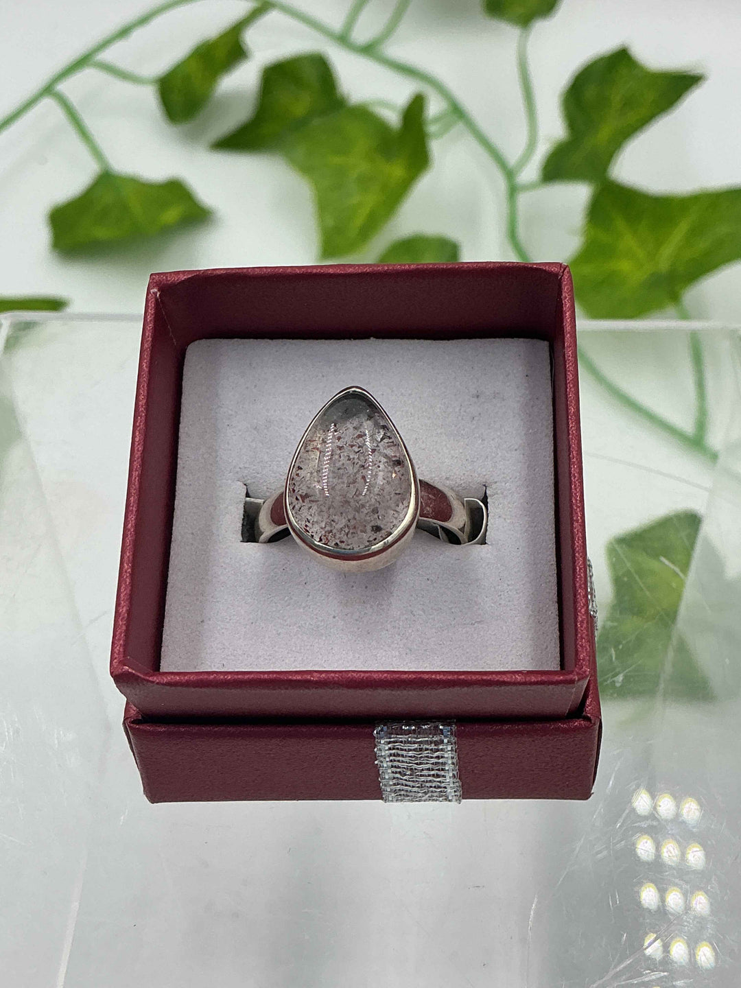 Natural Super 7 (Melody Stone) Pear Cabochon Sterling Silver Ring – Size 8 | Genuine Crystal Jewelry